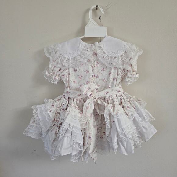 NWOT Lid'l Dolly's Flouncie White Pink Roses Ruffled Pageant Dress Pageant 2T - Picture 2 of 6